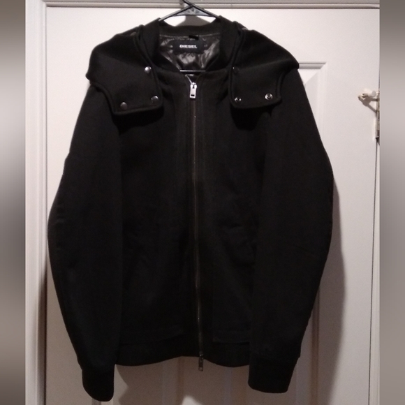 Diesel "D-Neyt" Black Denim/ Mesh Trim Detachable Hood Men's Jacket M - Picture 10 of 16